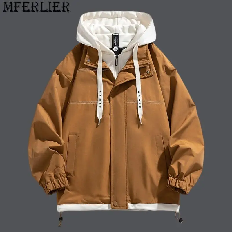 

Hooded Causal Men Jacket 2023 Autumn Hip Hop Loose Mens Bomber Coat Windproof Solid Color Fashion Men's Cargo Jackets Streetwear