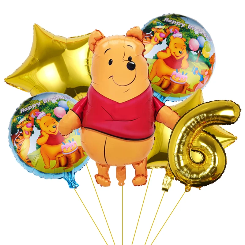 Cartoon Disney Winnie the Pooh Theme 32inch Gold Number Balloon Set Foil Globos Kids Birthday Party Decor Baby Shower Supplies