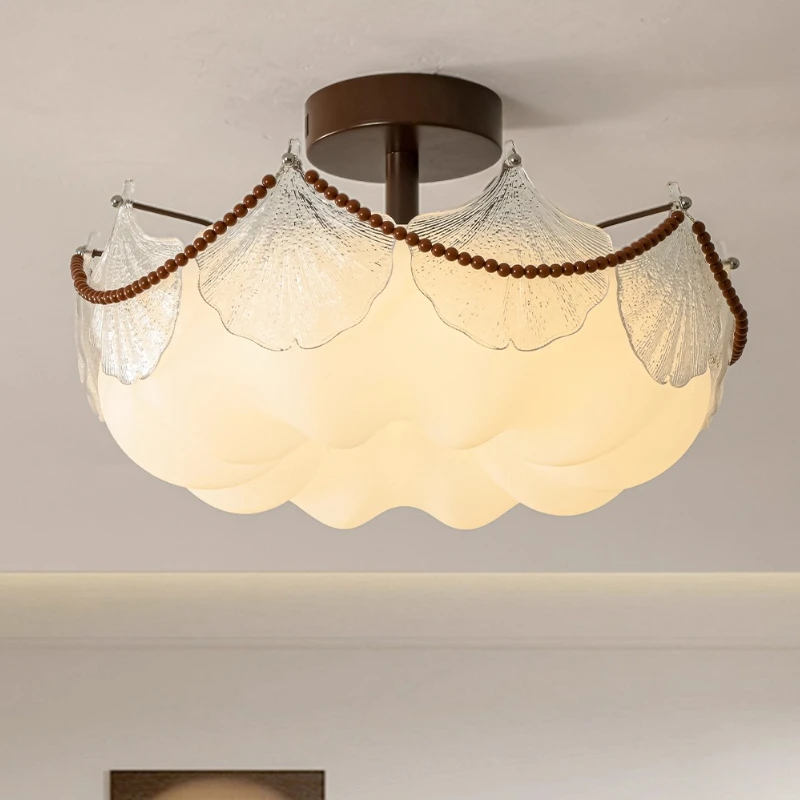 

French Creamy Ceiling Lights Simple Atmospheric Restaurant Parlor Warm Eye Protection Children's Room Cafe LED Suspension Lamps