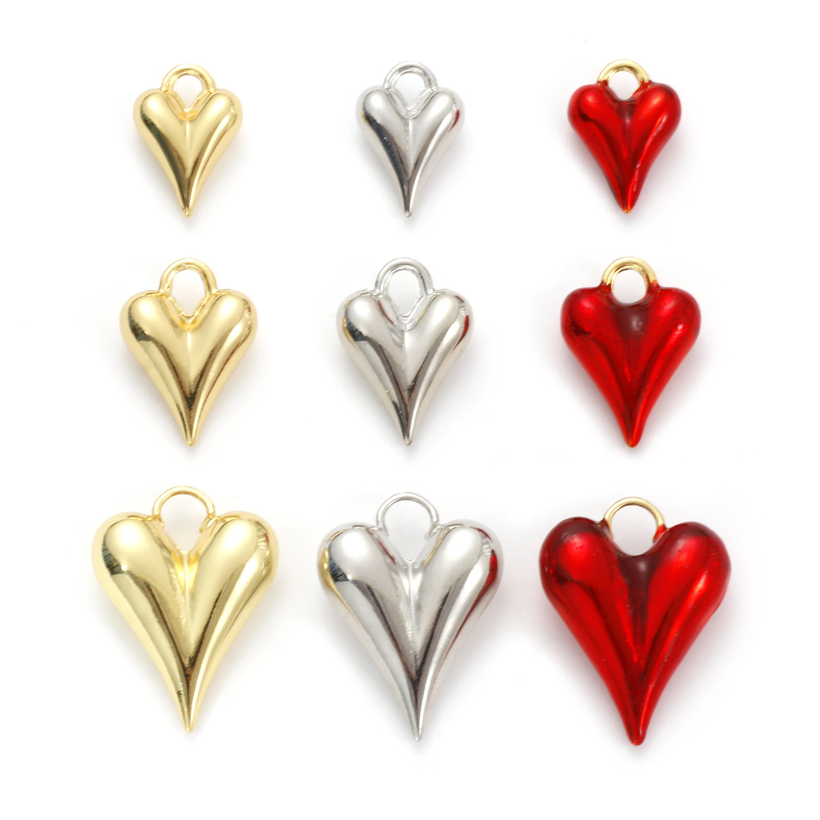 1 Stück Messing Valentinstag Charms echt vergoldet Herz 3D rote Herzen Anhänger für DIY Halskette Armband Schmuckherstellung