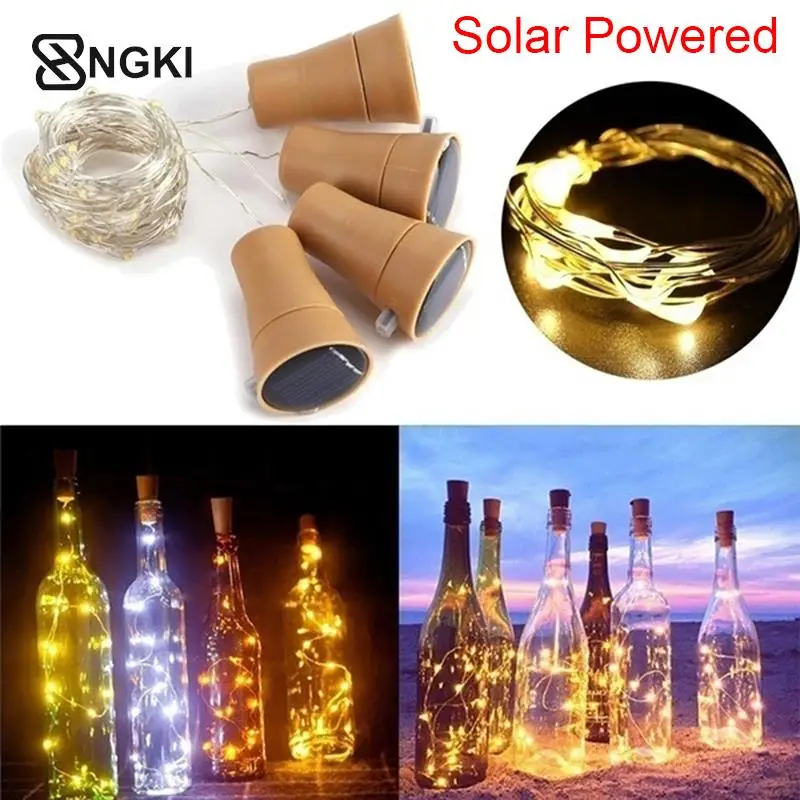 1/2M Solar Powered Wine Bottle Cork Festival Outdoor Light Garland Lights Outdoor Fairy Light Shaped LED Copper Wire String