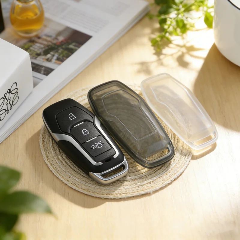 Transparente Schwarze TPU-Schlüsselhülle für Ford Mustang Edge Explorer Fusion Mondeo Kuka Fernbedienung Autoschlüssel 3-4 Tasten Halter Zubehör