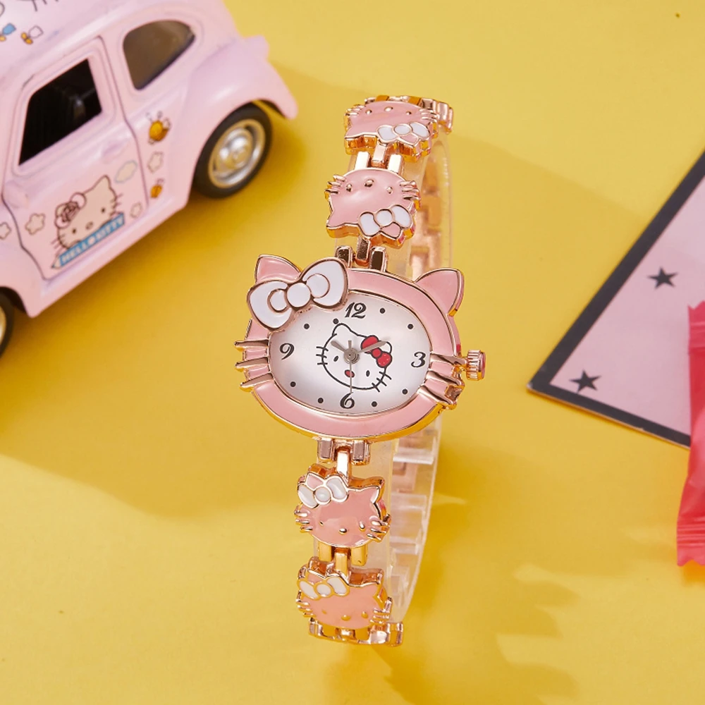 

Кварцевые часы Sanrio Hello Kitty с металлическим браслетом, изысканные женские часы, модные студенческие часы, женские часы для праздников