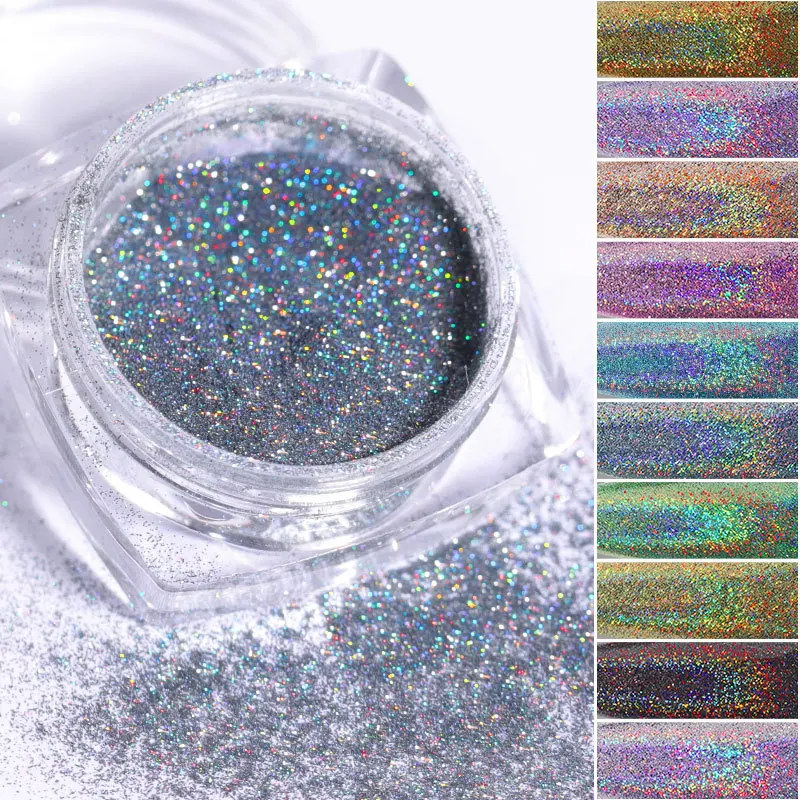 1#Holographic Silver Glitter Powder 0.2mm Rainbow Dazzling Galaxy Glitter Pigment DIY Bottle Girl Christmas Manicure Powder ft-1