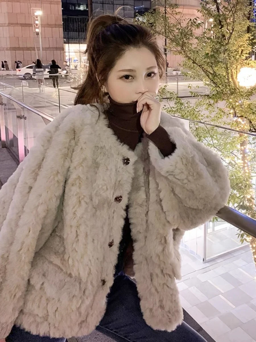 

Женская куртка из овечьей шерсти свободного кроя, универсальная, с эффектом высокого качества, для весенне-осеннего сезона, модная верхняя одежда