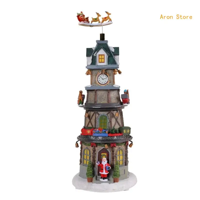 

Elegant Christmas Rotatable Music Box House Figurine Christmas Party Ornament H3CF