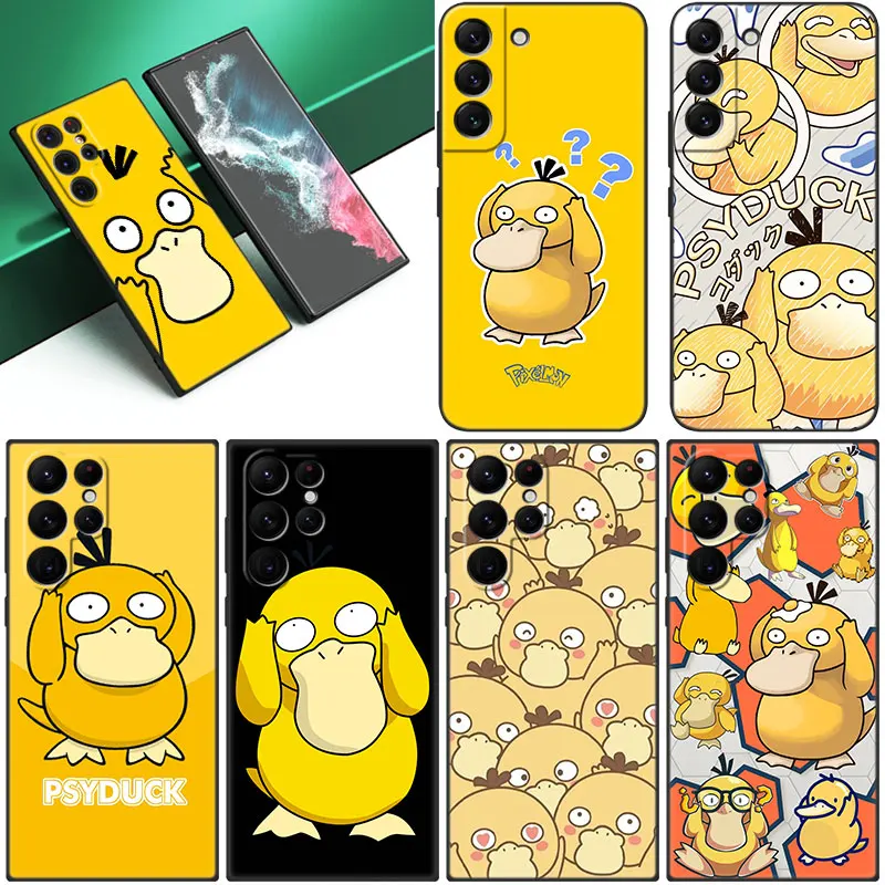 Psyduck Pokemon Phone Case For Samsung Galaxy S23 S22 S21 Ultra S20 FE 5G S10E S10 Lite S8 S9 Plus S7 Edge Black Cover