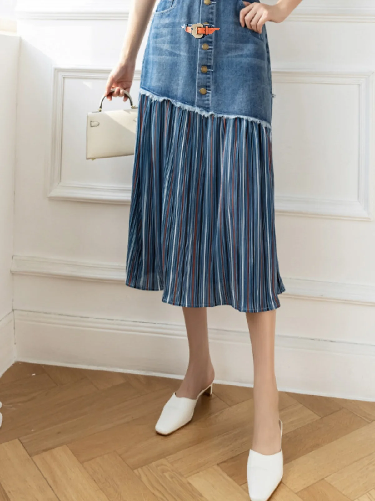 

High Waist mid Length Denim Skirt Large Size Ladies Casual Faion Stand Fit Autumn Season Other Material Stand pe