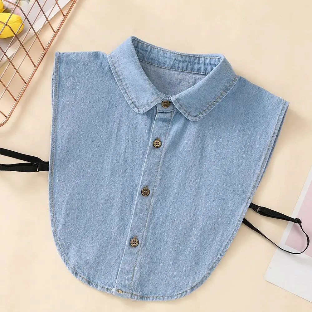 

Синий джинсовый искусственный воротник, регулируемые ремни, пуговицы с лацканами, джинсовый острый воротник, украшение, воротник в стиле половины рубашки