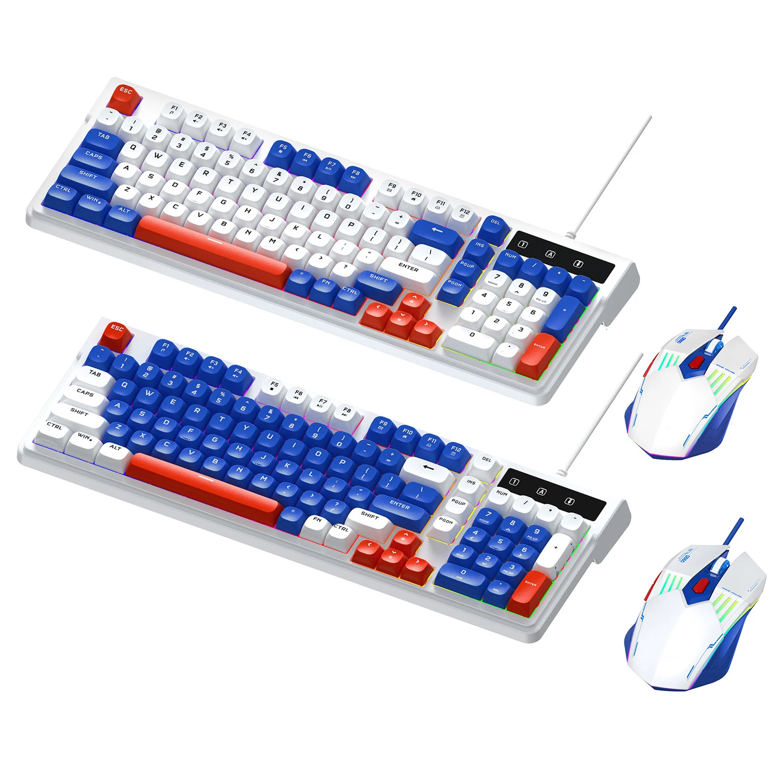 RGB Backlit Gaming Keyboard and Mouse Combo 98 Keys Compact Layout with Multimedia Shortcut Keys Wired USB Quiet Keys for Laptop