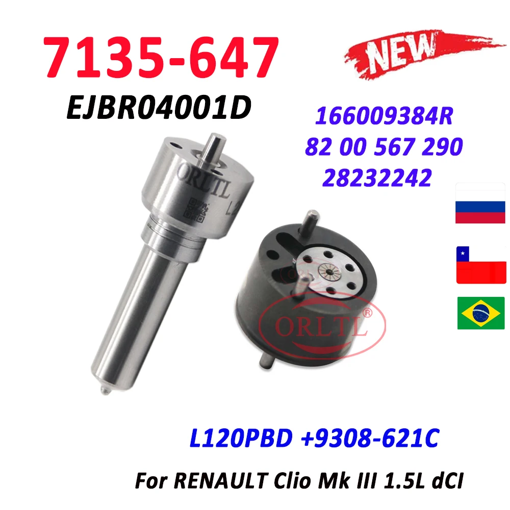 ORLTL EJBR04001D 166009384R Diesel Injector kits 7135-647 Valve 9308-621C Nozzle L120PBD for RENAULT Fuel 82 00 567 290 28232242