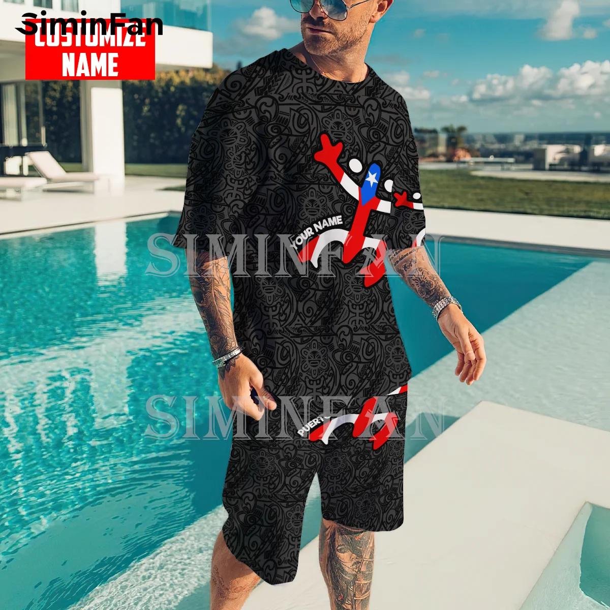 Puerto Rico Black Symbol 3D Printed Mens T-Shirt Board Short Set Summer Male Suit Casual Tee Top Tracksuit Two-Piece Sportswear