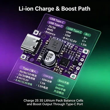 10Pcs Type-C 2S/3S Li-ion Battery Charger Boost Board 15W 8.4V 12.6V 1.5A with Balance