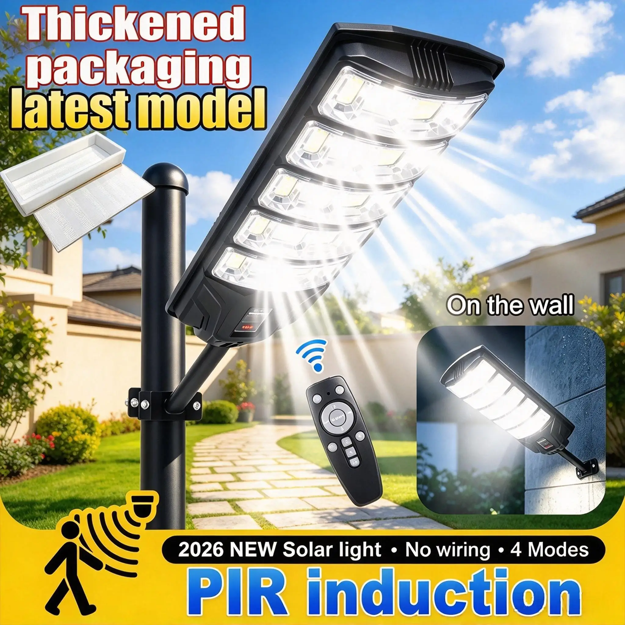 New upgrade High Solar Lights Outdoor Waterproof Street Lamp Floodlight With Motion Sensor Garden Courtyard Wall Street Lamp
