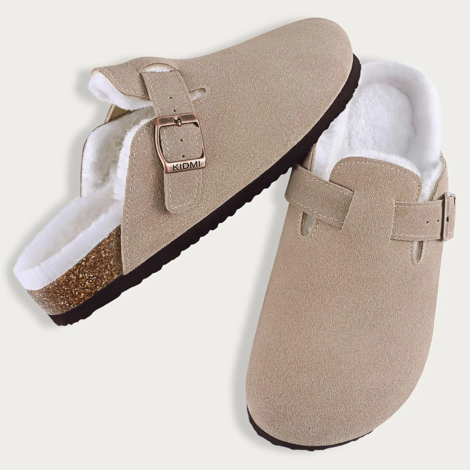 

Eyriphy New Warm Slippers Suede Clogs Cork Short Fuzzy Slides Winter Women Slippers Soft Sole Cozy House Shoes Outdoor Slides