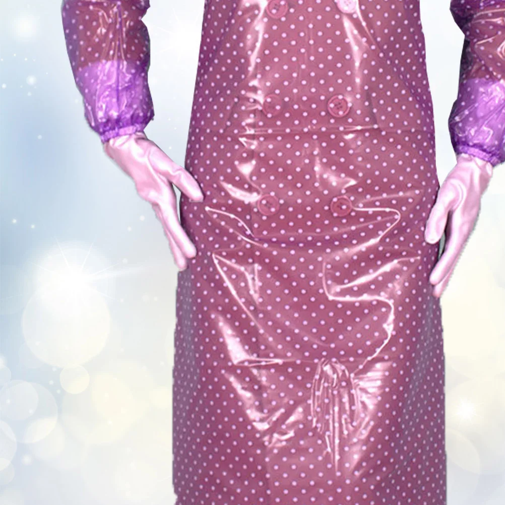 

PVC Waterproof Cooking Apron Purple Long Style with Waterproof Sleeve Protection for Kitchen Bbq Garden and Workshop