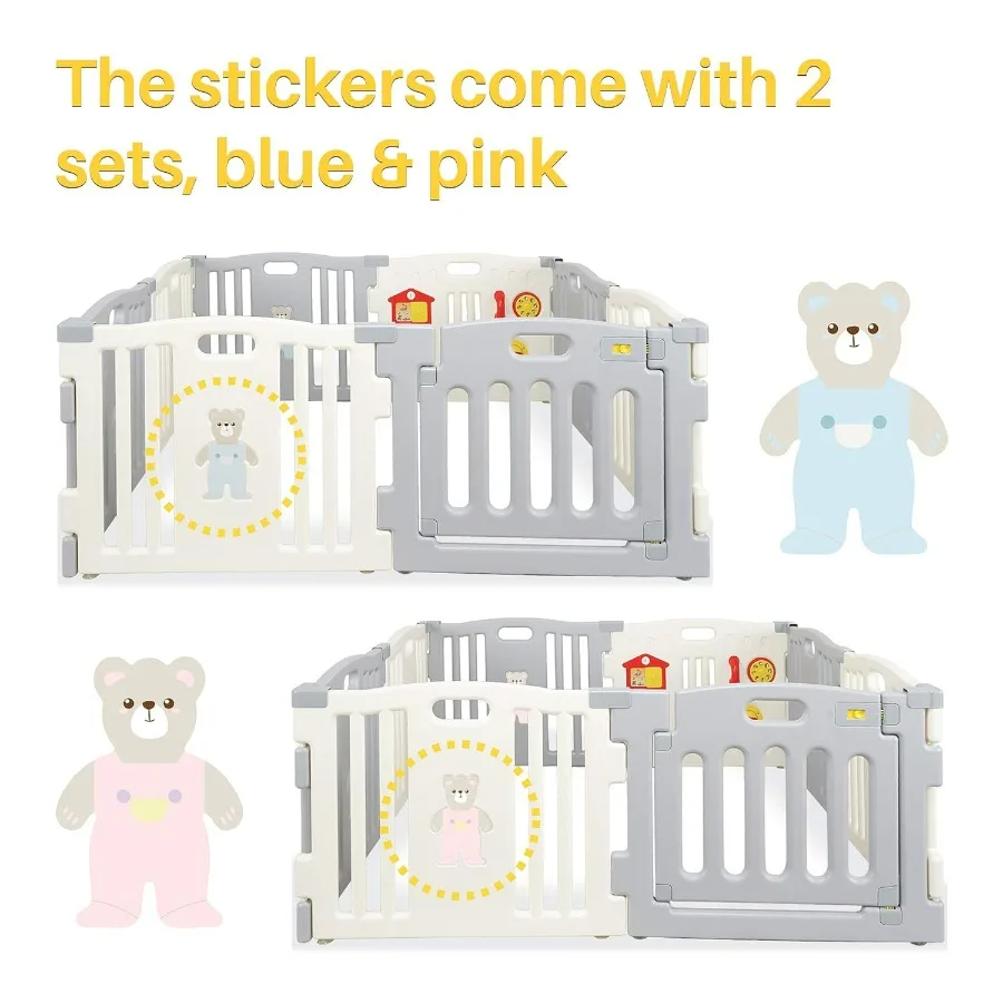 Kidzone Grigio Bianco Box interattivo per bambini Cancello di sicurezza a 8 pannelli Centro giochi Penna per attività per bambini Certificato ASTM per porta per uso domestico