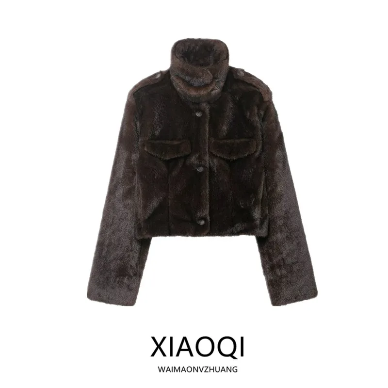 

Winter 2025 Women's Versatile ort Jaet Artificial Fur Effect Coat Casual Sli Long Sve Button up Ladies Outerwear