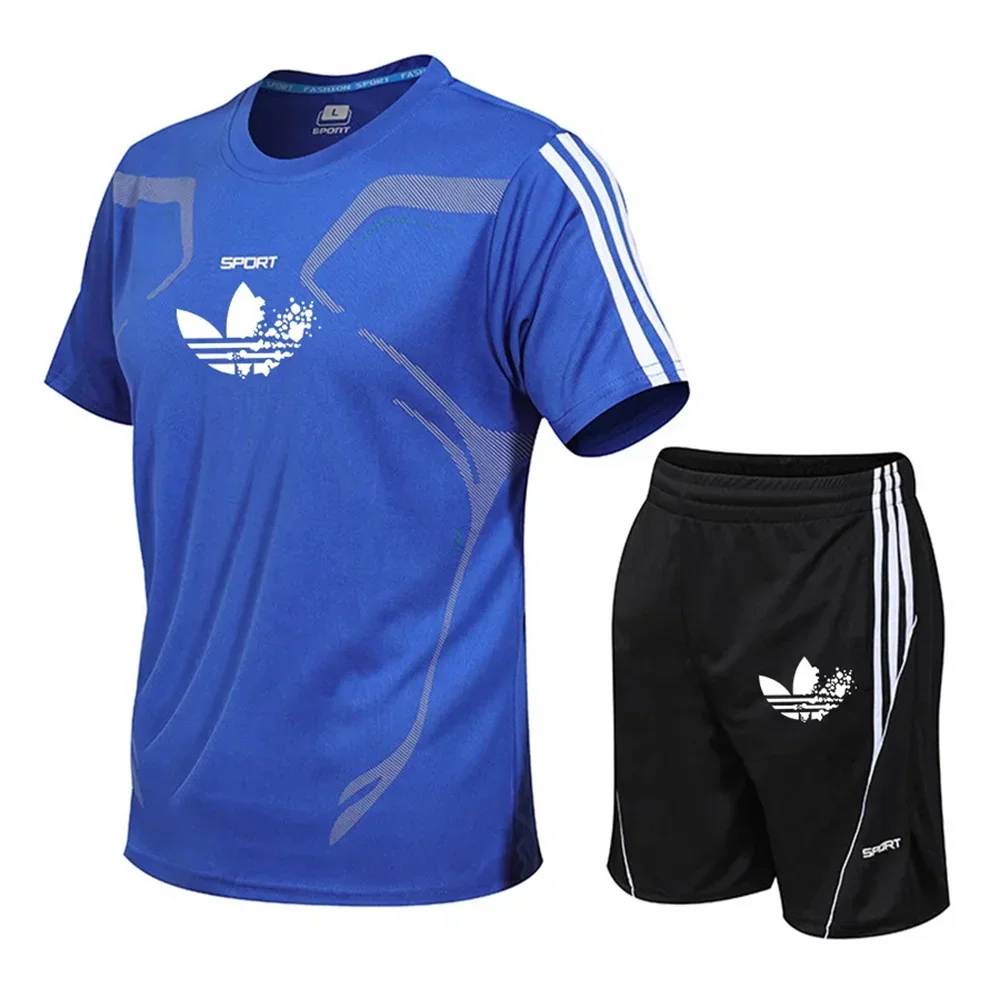 

2025 Men's outdoor sports fitness two-piece summer short-sleeved T-shirt + quick-drying shorts Breathable casual fashion suit