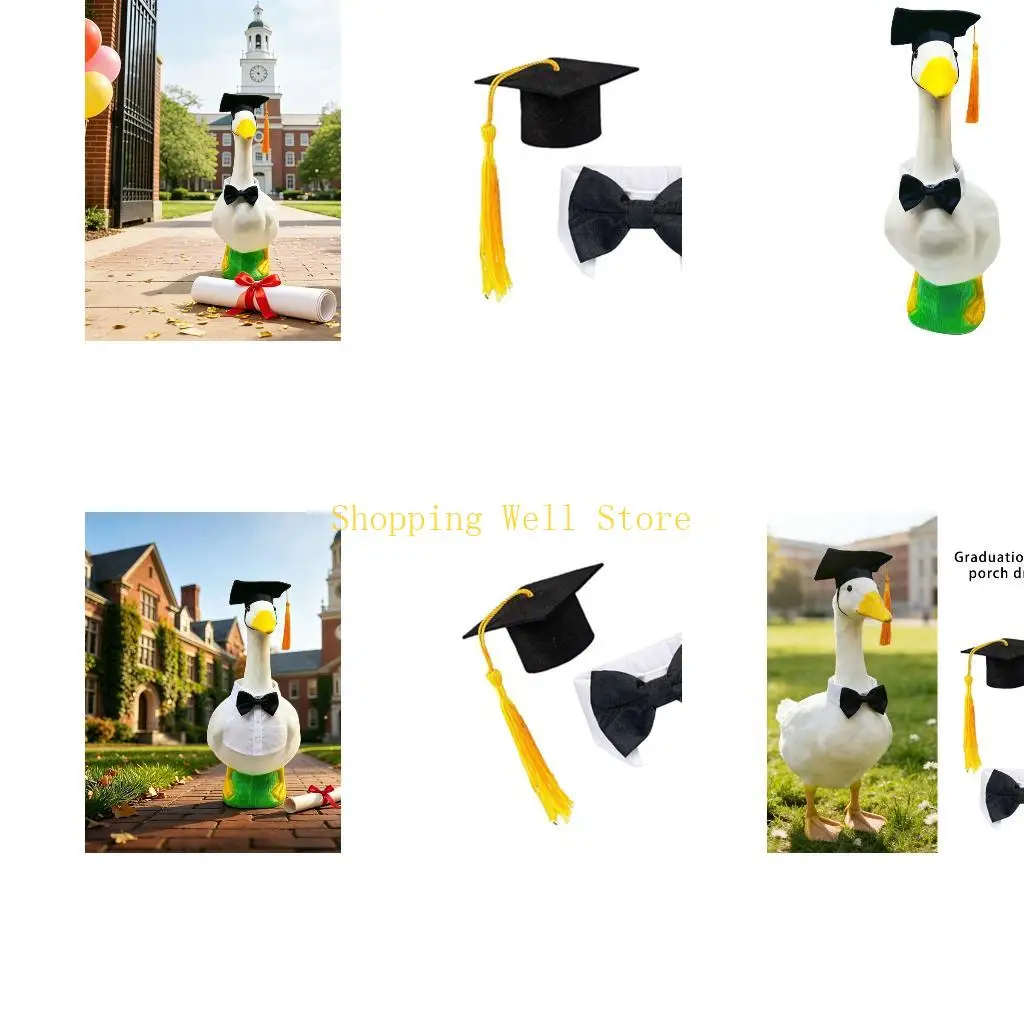 KX4B Graduation Porch Geese Outfit Cement Lawn Geese Clothes for Outdoor Art Decors