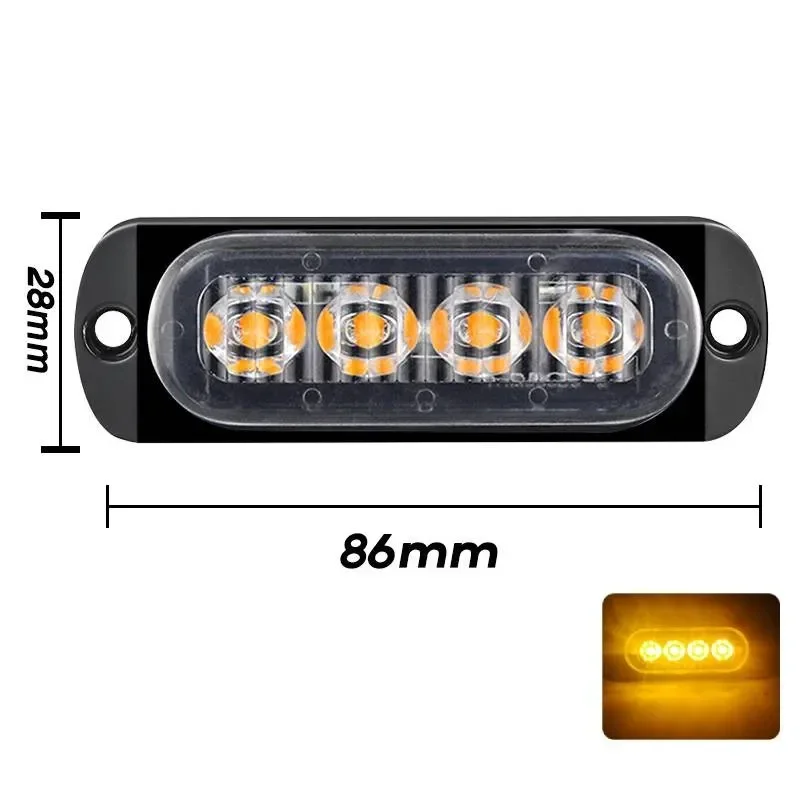 12-24V 12W 4LED Yellow Truck Van Bar Off-road Car Urgent Warning Fog Light Lamp Car Urgent Light Car Accessories