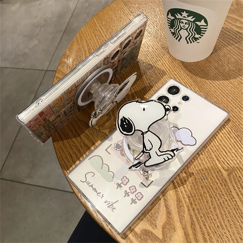 3D Comic Cute Snoopy Charlie Magsafe Wireless Charge Phone Case For Samsung S22 S23 S24 Ultra FE Note 20 Snoopy Magnetic Holder