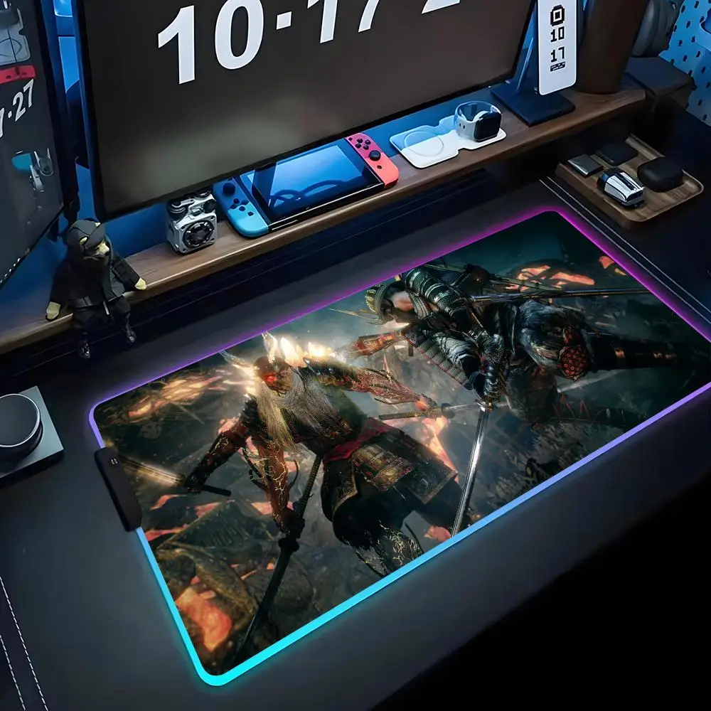 

Game nioh 2 Mouse Pad RGB Gaming Mousepad Big LED Pad PC Desk Mat Luminous Mouse Pad Large Keyboard Mats Table Rug With Backlit