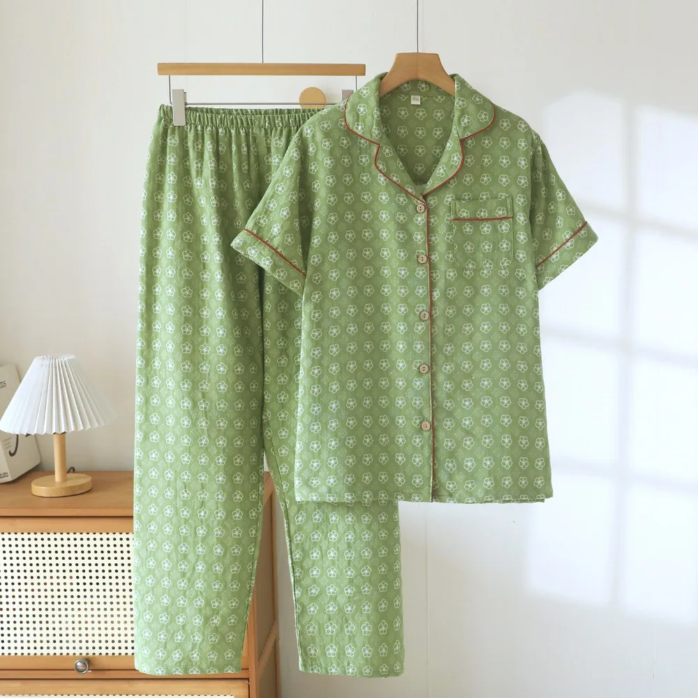 

Pure Cotton Pajamas Woman Summer Short Sleeve Sleepwear Women's Home Suit Two Pieces Night Wear Ladies Pyjama Set Lounge Wear