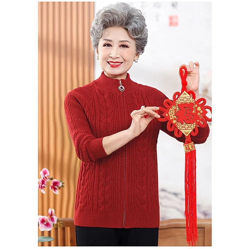 Suéter de alta calidad para mujer, abrigo, chaqueta de punto para madre y mamá de ancianos, cárdigans con cuello de tortuga, novedad de Otoño Invierno 2025