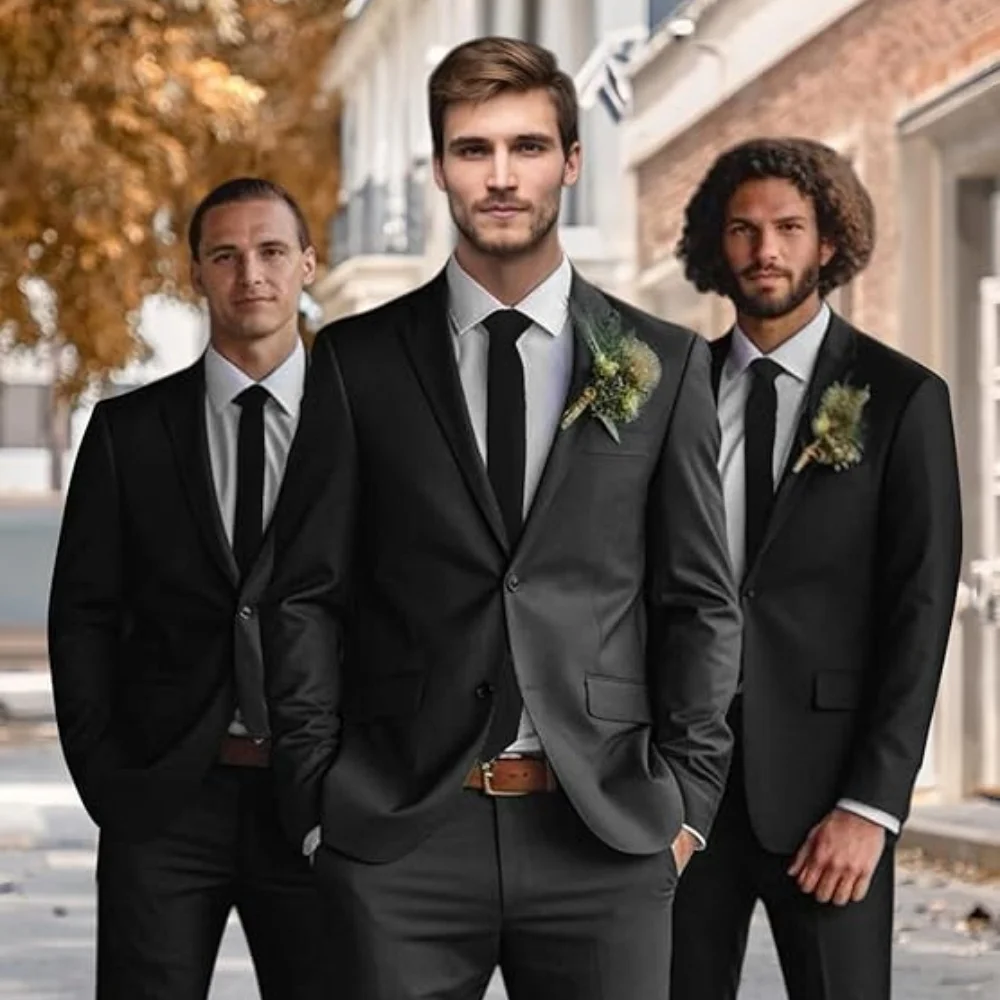 

Men 3-piece set European slim fit single button suit jacket+suit vest+pants set suitable for gathering