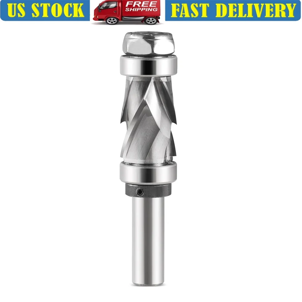 

1/2in Shank Compression Spiral Flush Trim Router Bit 7/8in Cutting Dia Top Bottom Bearing Wood Trimming Tool Durable Chip