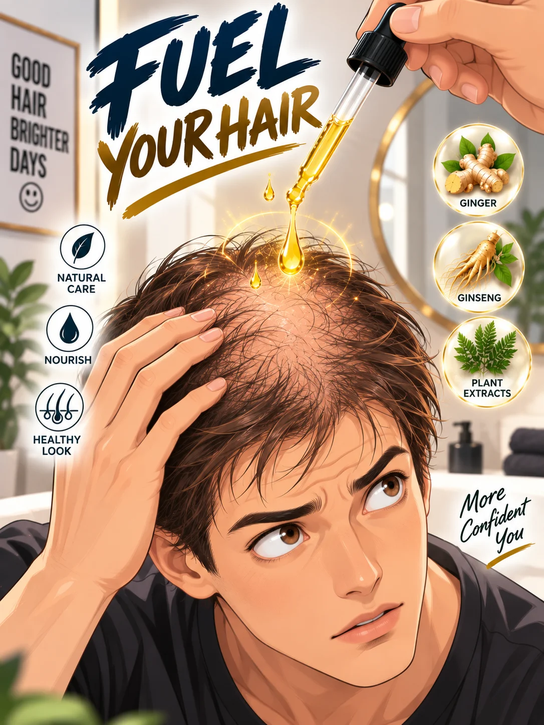 Hair Care Oil for Thin Sparse Hair Scalp Nourishing Daily Care Fuller Looking Hair Density Support Men Women