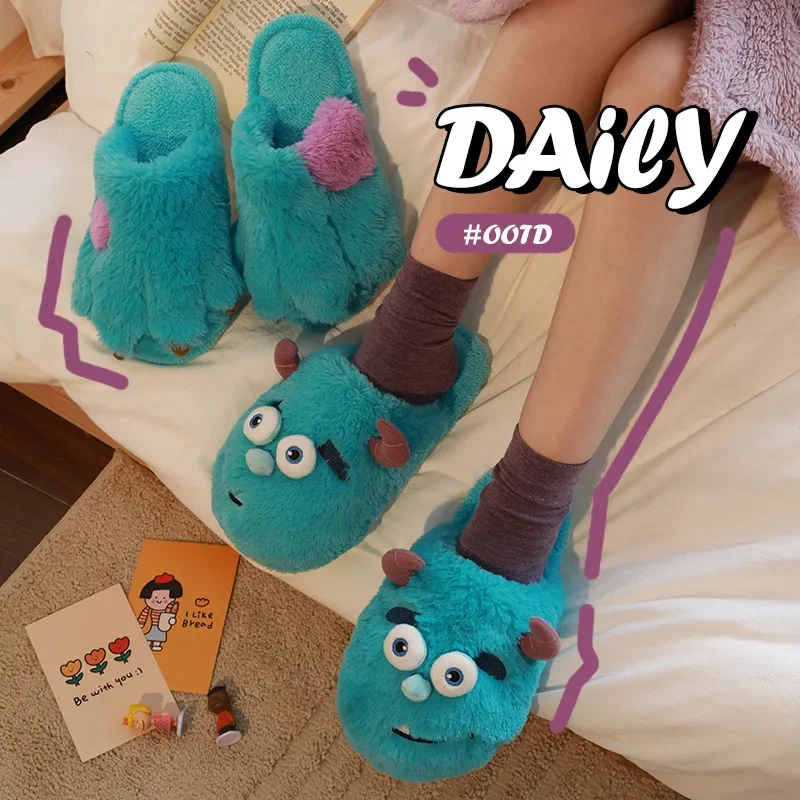 Men Women Cute Monster Plush Slippers Winter Warm Fluffy Fur House Shoes Non Slip Indoor Floor Slippers Funny Cartoon Paw Slides