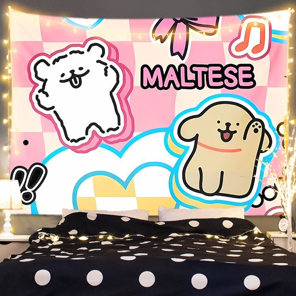 Line Friends Puppy Cartoon Anime Tapestry Fresh Style Wall Hanging Art Cloth Dorm Room Decor Photo Background