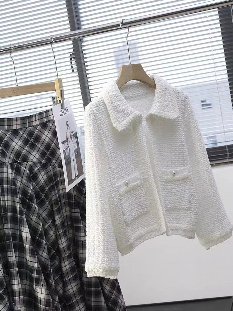 Ele Commute フレンチ スレ ニット カーディガン レディース ロング スベオルト コート ドールカラー オープンフロント 秋冬 アウター