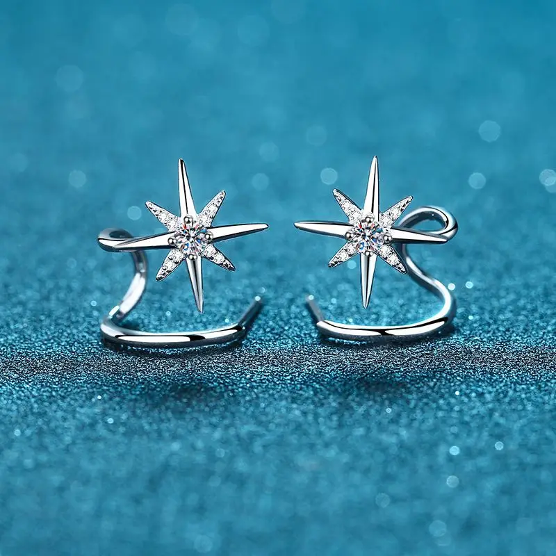 Platinum PT950 star with models earrings female snowflake hexagram burst micro-set gravel 28 points moissanite earrings