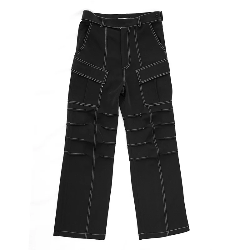 27-46 New 2024 Men Clothing Yoshi Yamamoto Style Open Line Flared Cargo Pants Irregular Pleats Trousers Plus Size Costumes