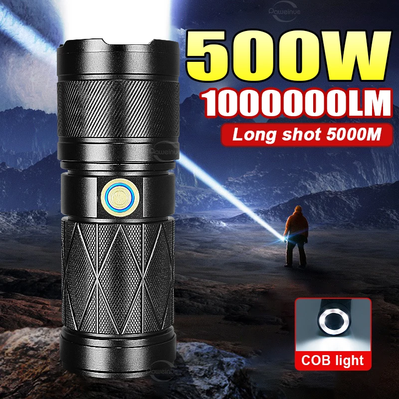 High Strong Power Led Flashlight Rechargeable USB Flashlights Long Range 5000M Zoom Tactical Torch Fishing Camping Work Lantern