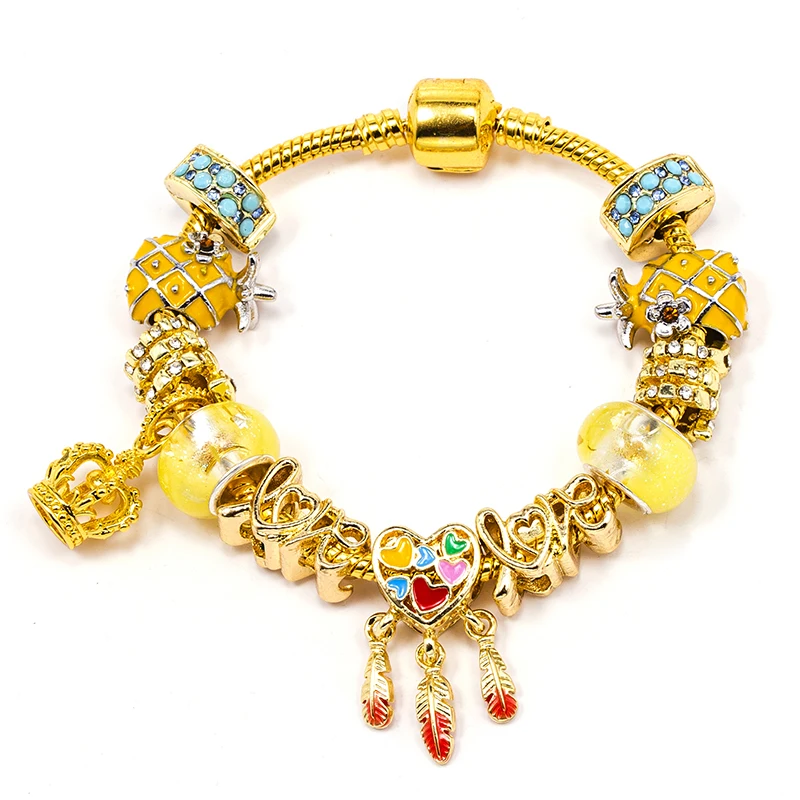 Golden brand identical crown dream catcher pendant bracelet DIY Brand Charm Bracelet Jewelry For Women Making Gift New Desgin