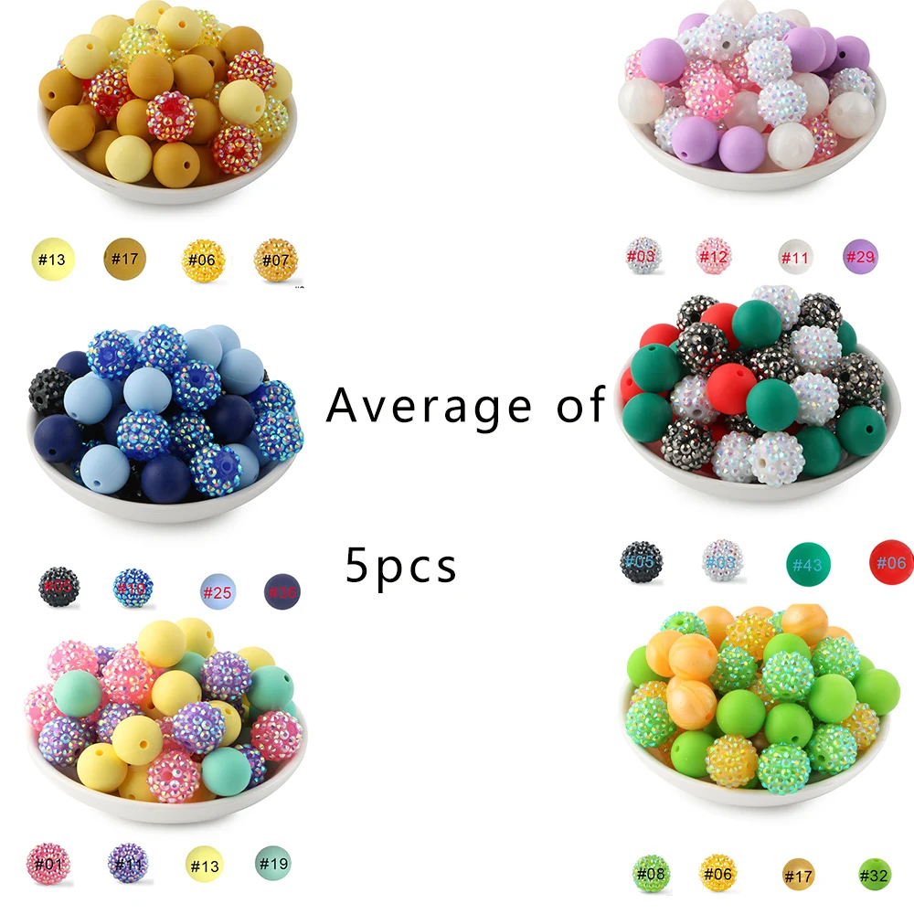 20Pcs 16MM Acrylic Rhinestone Beads 15MM Round Silicone Bead Loose For Beadable Pen Jewelry Accessory