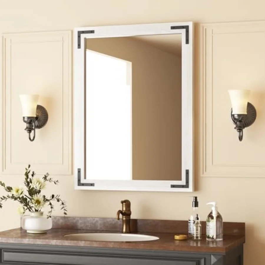 

Framed Mirror 22 x 30 Inch, Rustic Natural en Rectangle Bathroom Vanity Wall Mirror for Farmhouse Boho Decor, 1/4-inch Shatterp
