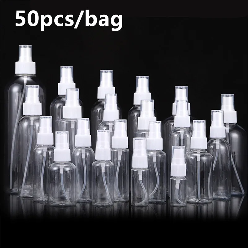 

50PCS Set Plastic Refillable Bottles Atomizer Empty Spray Bottle Portable Travel Perfume Tool in Multiple Sizes 10ml-100ml