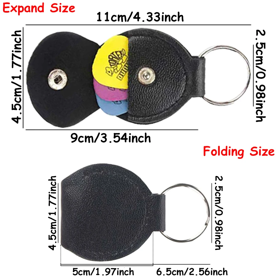 3pcs 11cm Mini Press Style Guitar Pick Storage Bag PU Leather Guitar Picks Keychain Holder Cases Bag Instrument Storage Tools