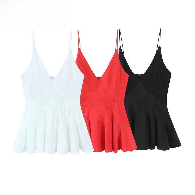 

Ele High Waist ort Skirt Sle V-Ne Top Polyester Fiber Summer Season Svel Zipper Closure Color ZBZR Spri...