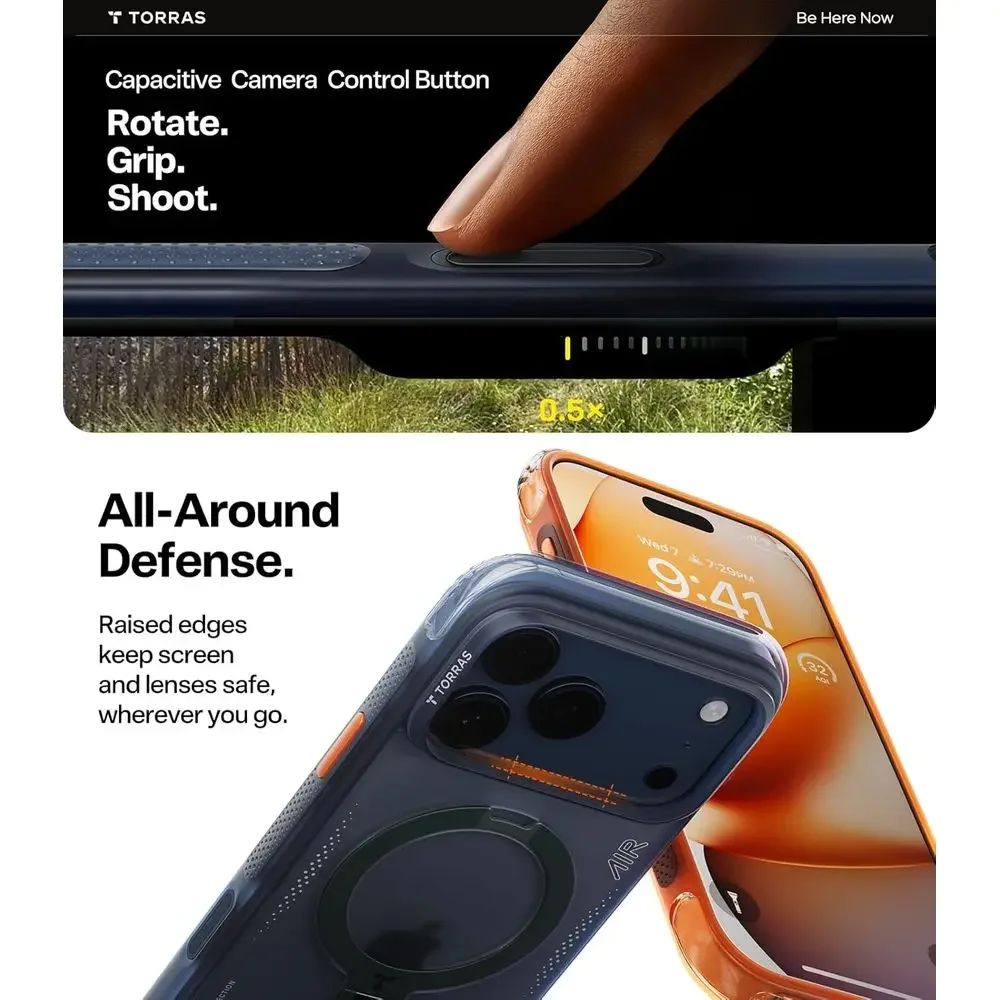 Custodia Ostand Q3 Air per iPhone 17 Pro Max con supporto magnetico a 360°, adatta per MagSafe, testata con caduta di grado Mil, pulsante di controllo della fotocamera,