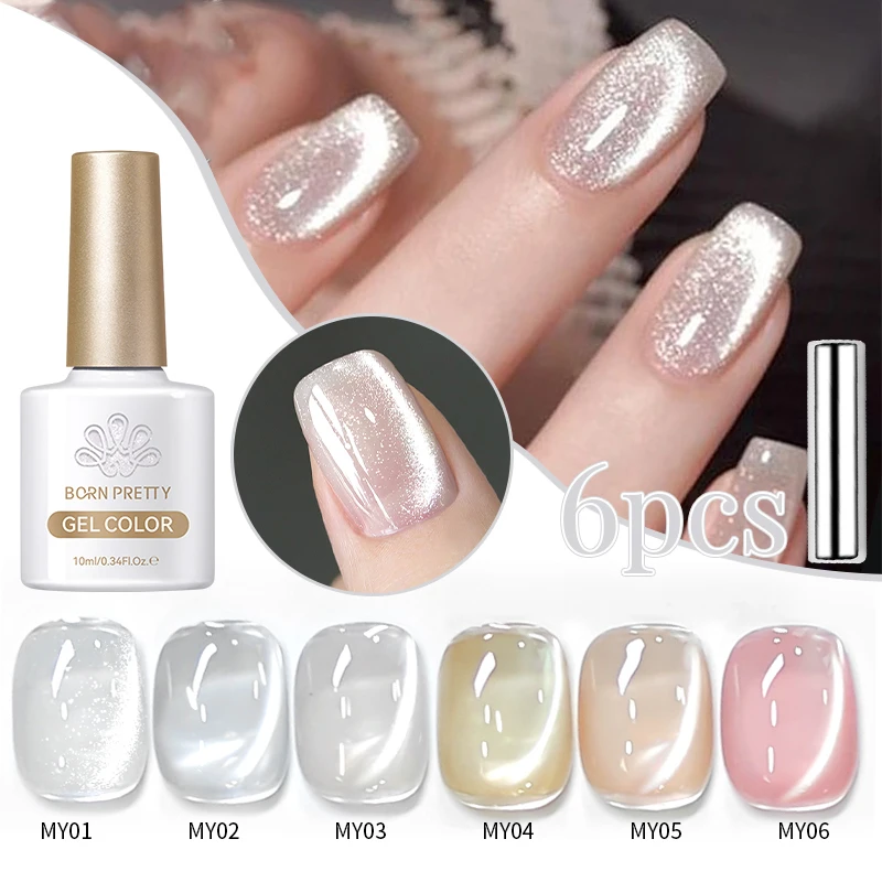 

BORN PRETTY 6 шт. 10 мл Water Light Cat Магнитный гель с магнитной палочкой Полуперманентный замачиваемый УФ-гель для маникюра Лак для дизайна ногтей