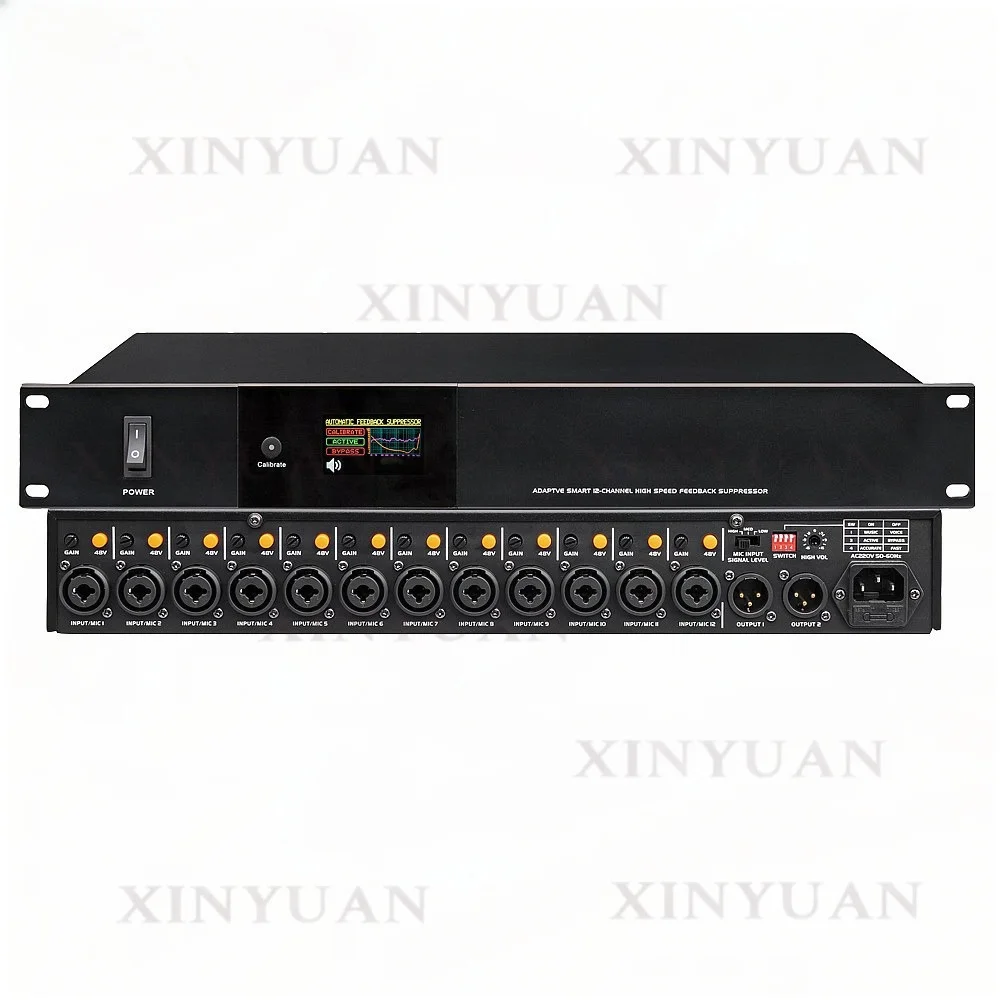 Professional 12-Channel Digital Feedback Suppressor Adaptive Anti-Howl Audio Processor PX-6200A with Screen Black