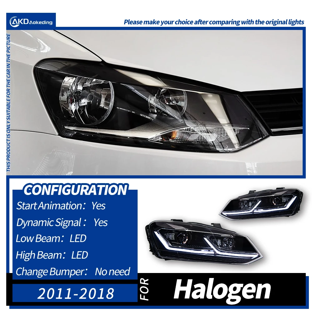 AKD Hoofd Lamp voor VW Polo LED Koplamp 2011-2018 Koplampen POLO DRL Richtingaanwijzer Grootlicht Angel Eye projector Lens