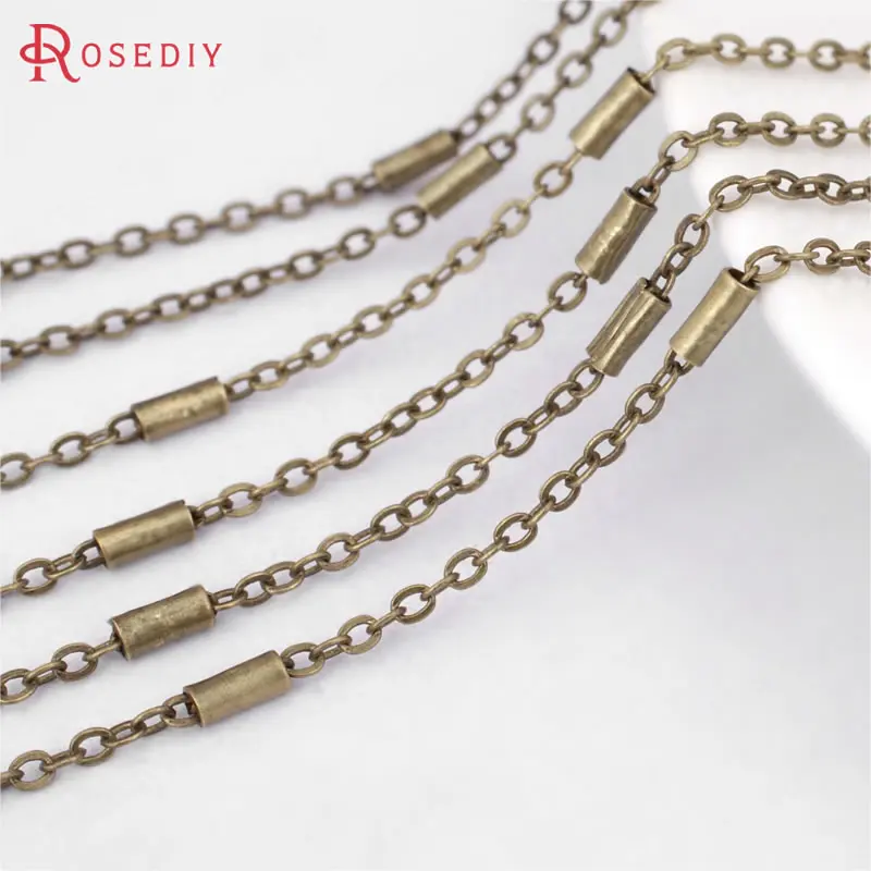 

5 Meters 2MM Antique Bronze Copper Flat O Shape with Cylinder Tube Link Chains Necklace Chains Jewelry Diy Accessories