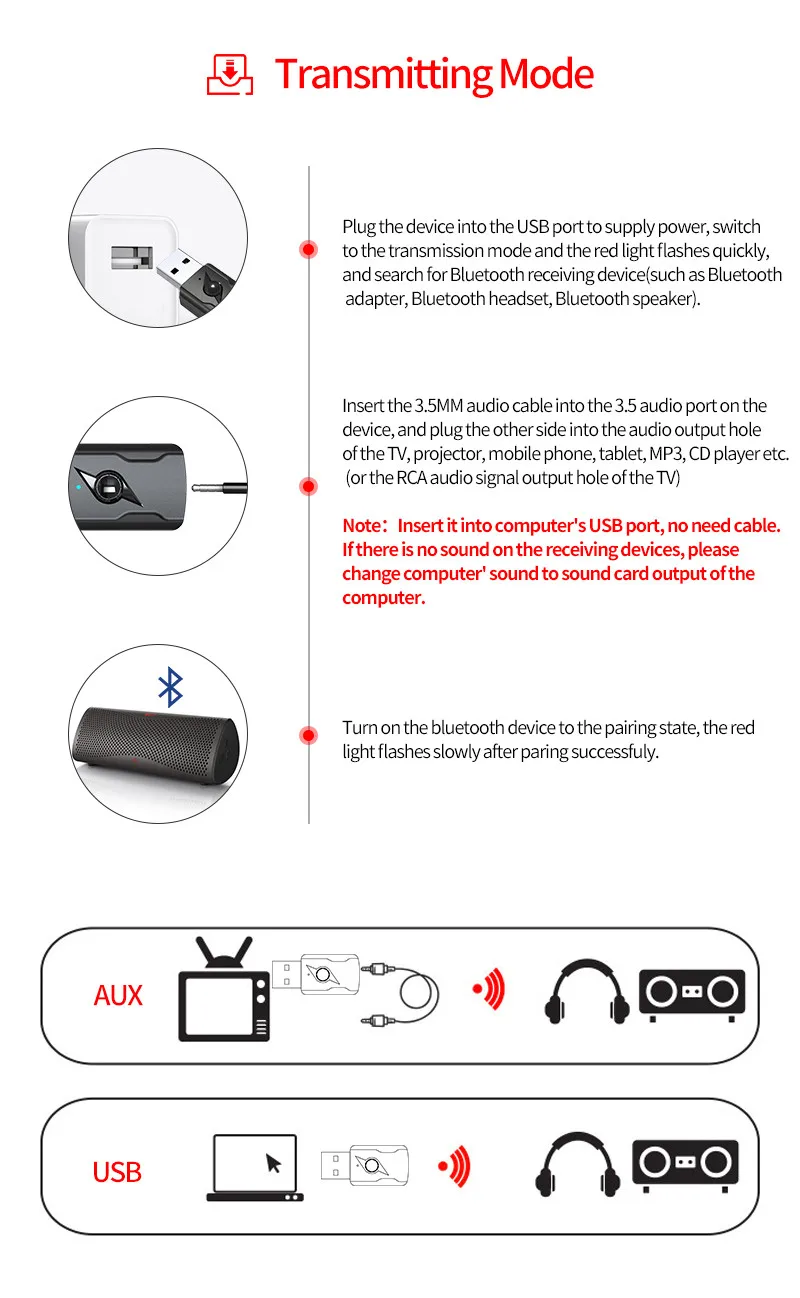 Trasmettitore ricevitore Plug and Play 4 in 1 Mini Jack da 3 5 mm AUX USB Stereo Musica Wireless Bluetooth 5.3 Dongle Ricevitore audio